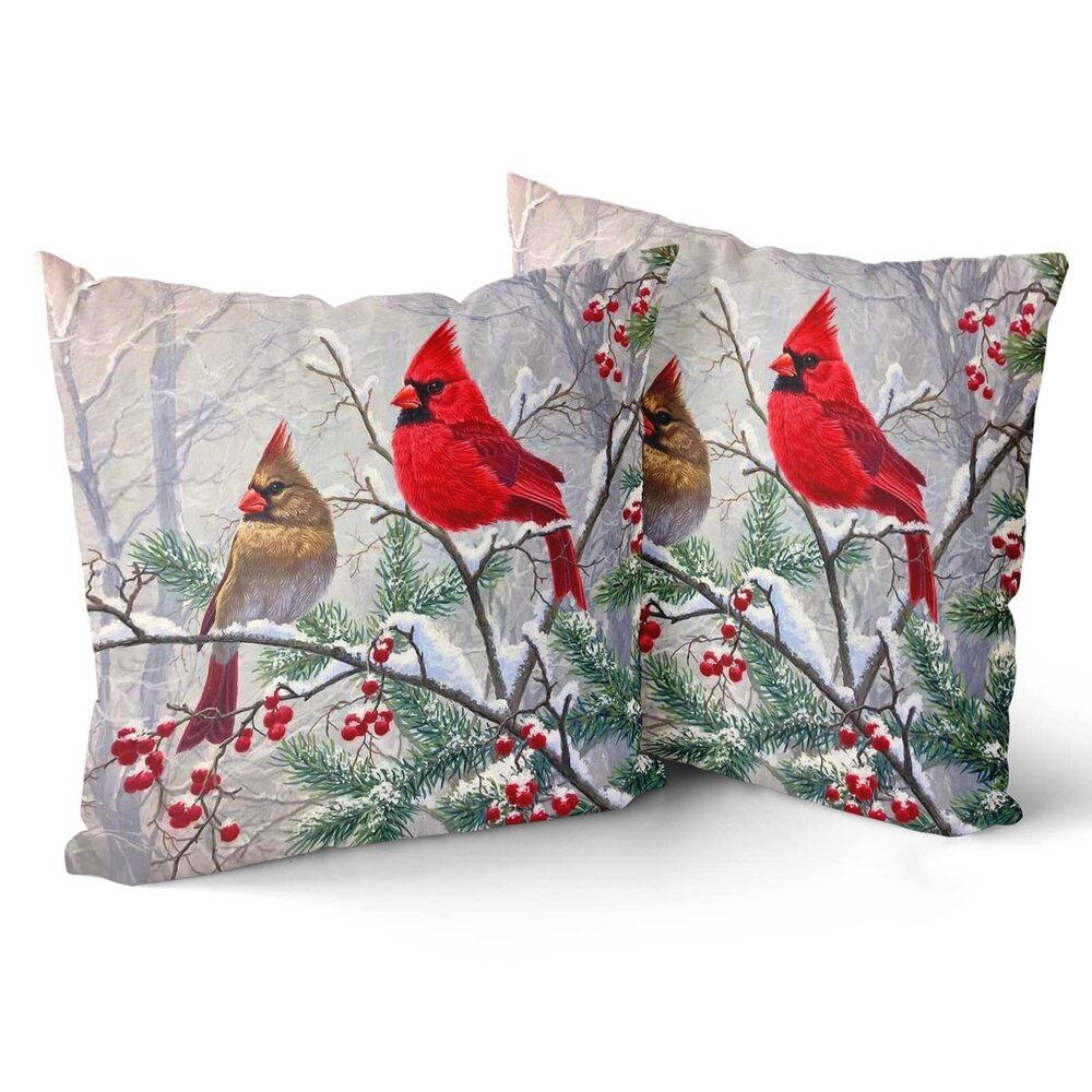 2831 Red Bird Throw Pillow Covers Set of 2 Sparrow Couch Pillow Cases